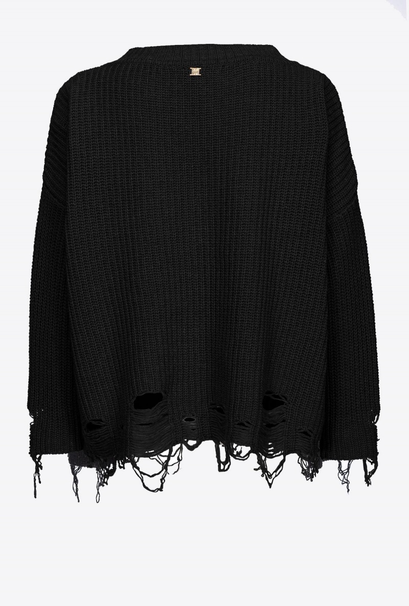 LIMO BLACK Pinko Ribbed pullover with rips | MYXBR13045