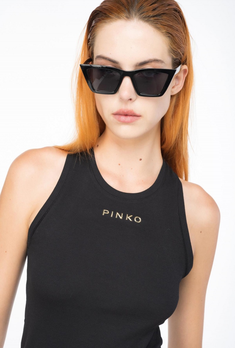 LIMO BLACK Pinko Ribbed top with logo | MYEAH45798
