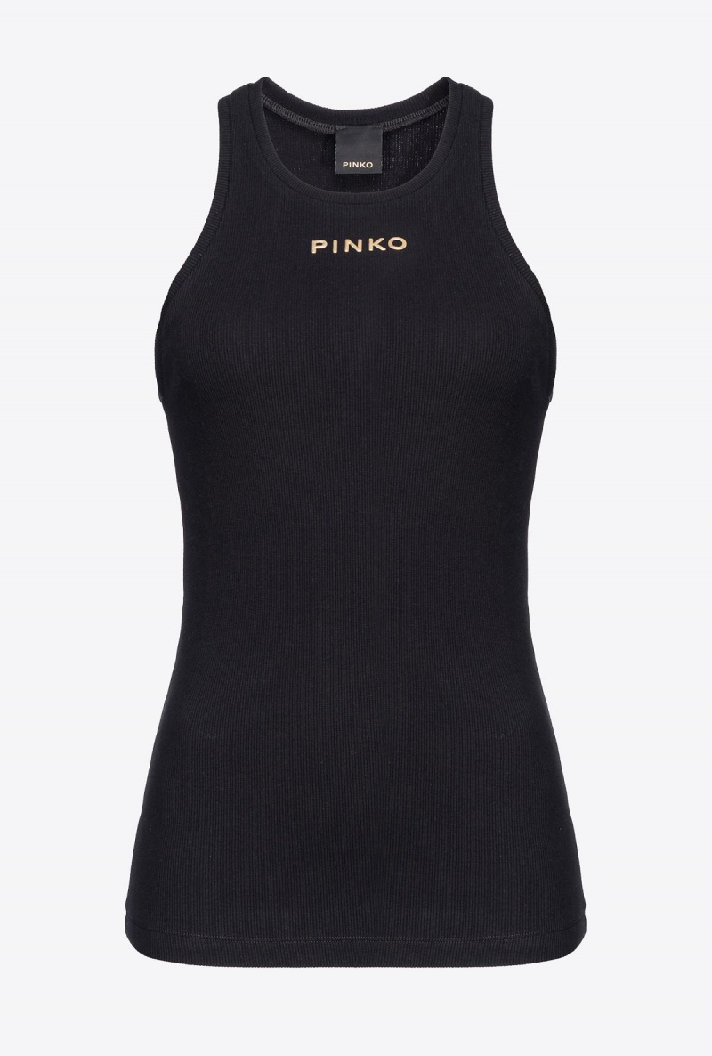 LIMO BLACK Pinko Ribbed top with logo | MYEAH45798