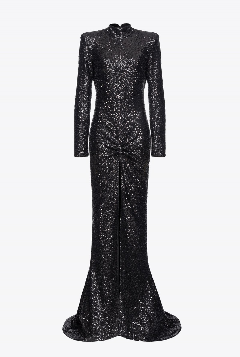 LIMO BLACK Pinko Sequinned maxi dress with open back | YMYVQ30094