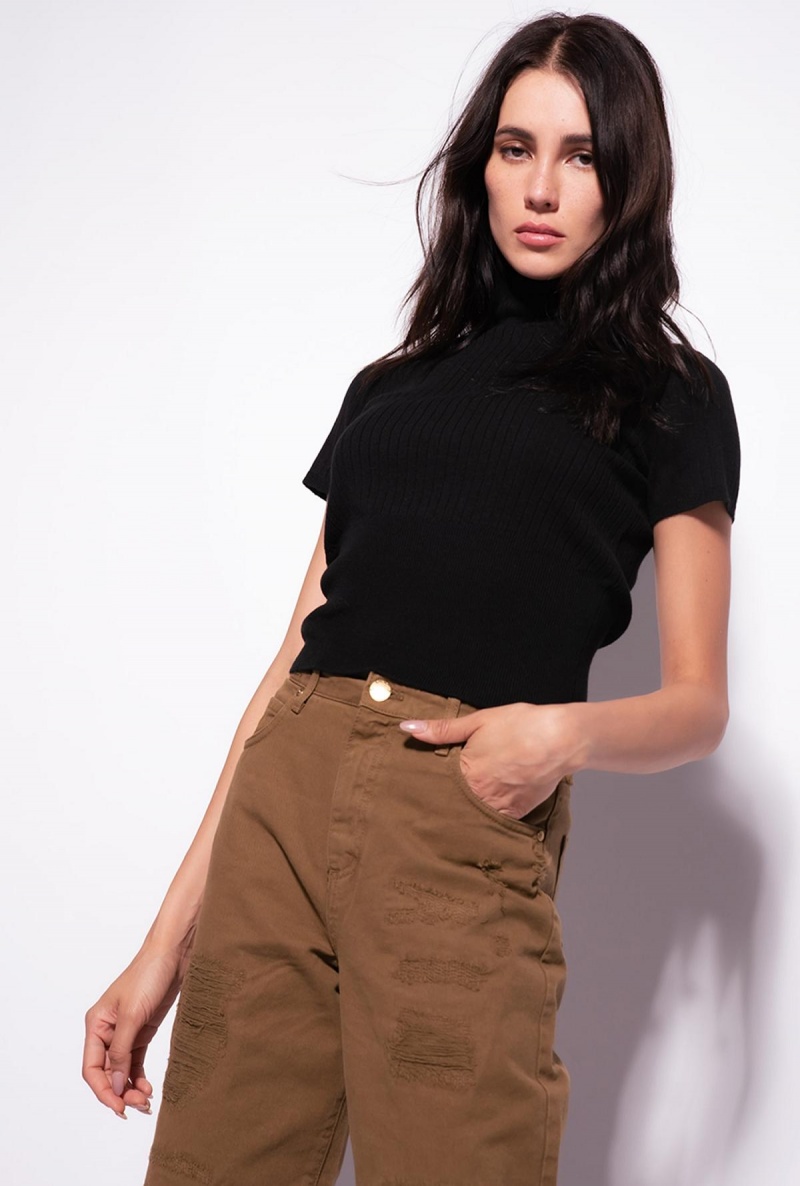 LIMO BLACK Pinko Short-sleeved ribbed top | MYZDE30021