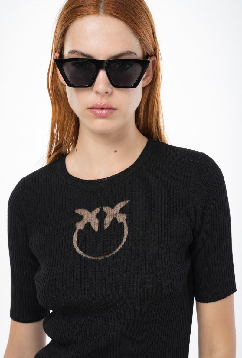 LIMO BLACK Pinko Short-sleeved wool sweater with logo | DMYVO98762