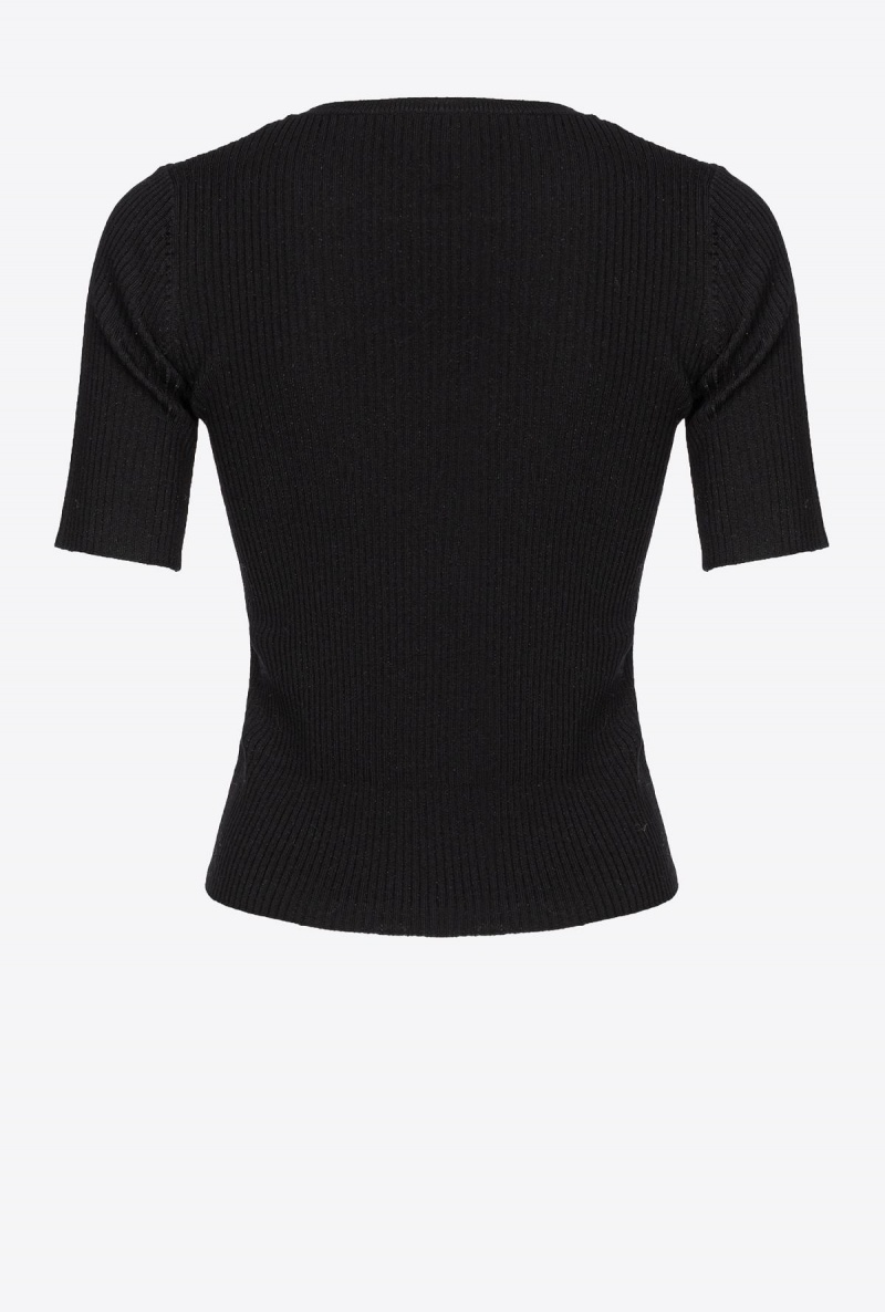 LIMO BLACK Pinko Short-sleeved wool sweater with logo | DMYVO98762