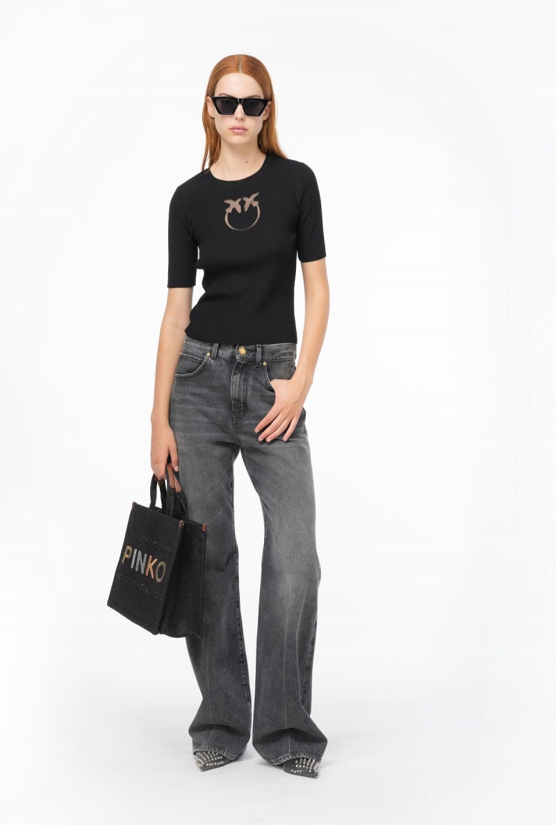 LIMO BLACK Pinko Short-sleeved wool sweater with logo | DMYVO98762
