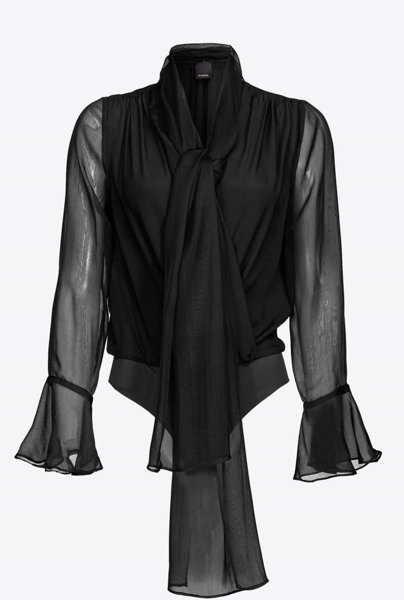 LIMO BLACK Pinko Silk chiffon bodysuit | YMYVQ39345