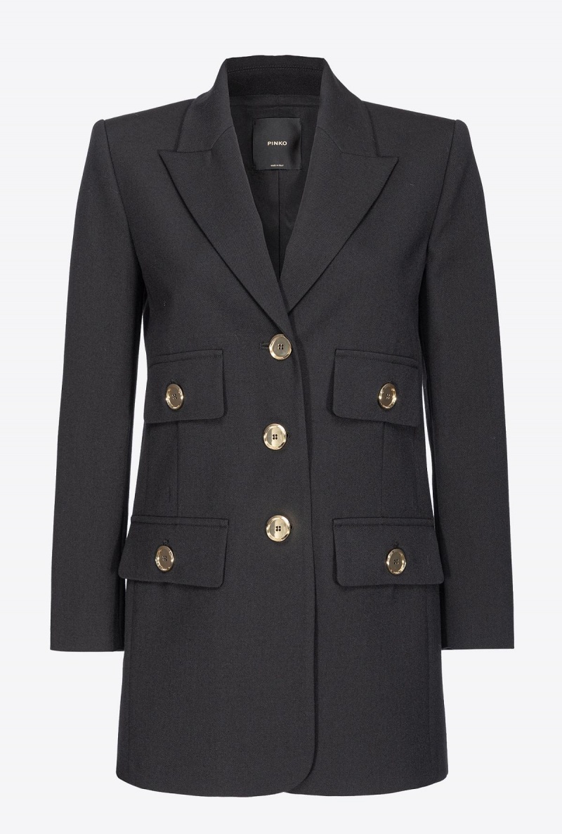 LIMO BLACK Pinko Single-breasted wool twill blazer | MYCVG79656