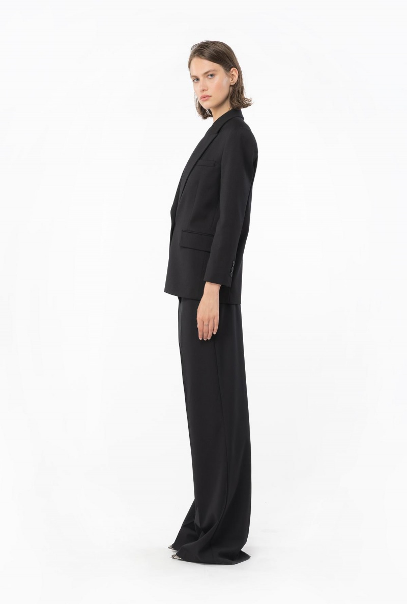 LIMO BLACK Pinko Single-breasted wool-blend flannel blazer | XMYGW77971