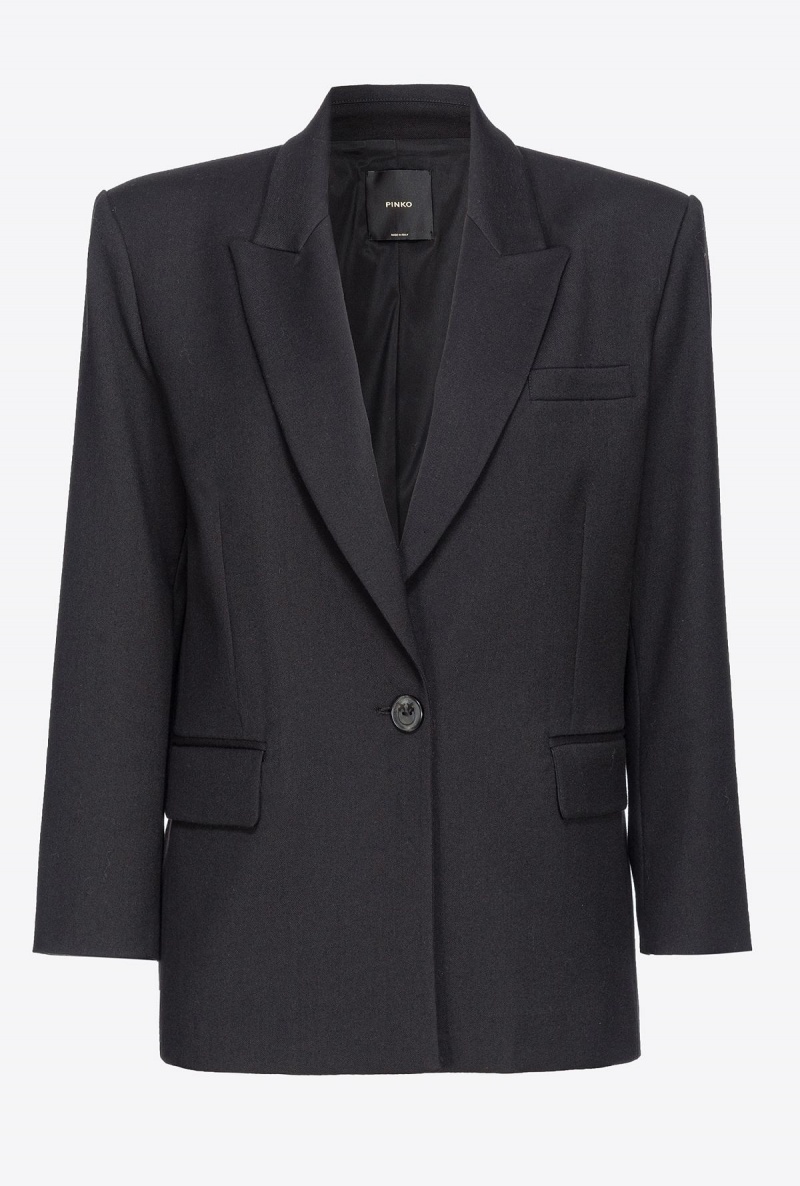 LIMO BLACK Pinko Single-breasted wool-blend flannel blazer | XMYGW77971