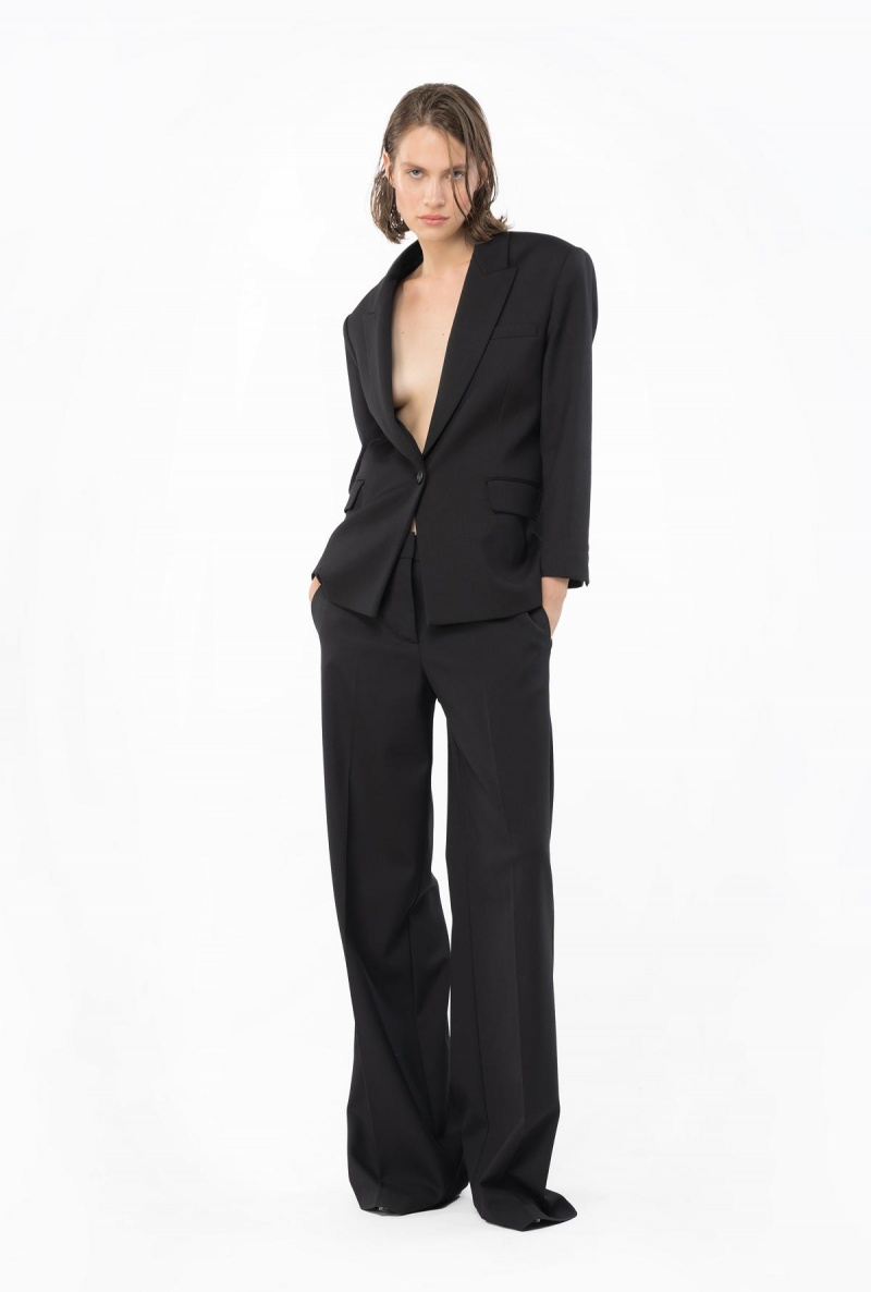 LIMO BLACK Pinko Single-breasted wool-blend flannel blazer | XMYGW77971