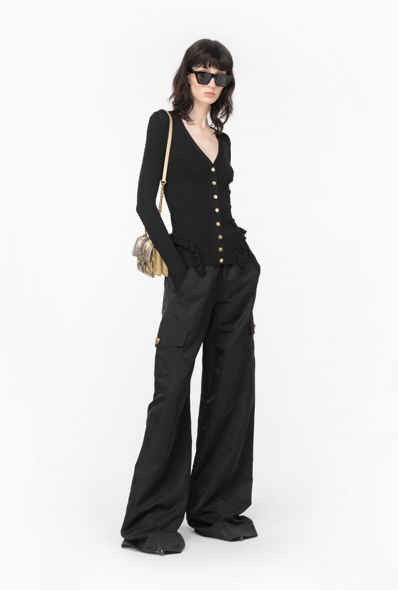 LIMO BLACK Pinko Slim-fit ribbed cardigan with ruching | AMYWC79453