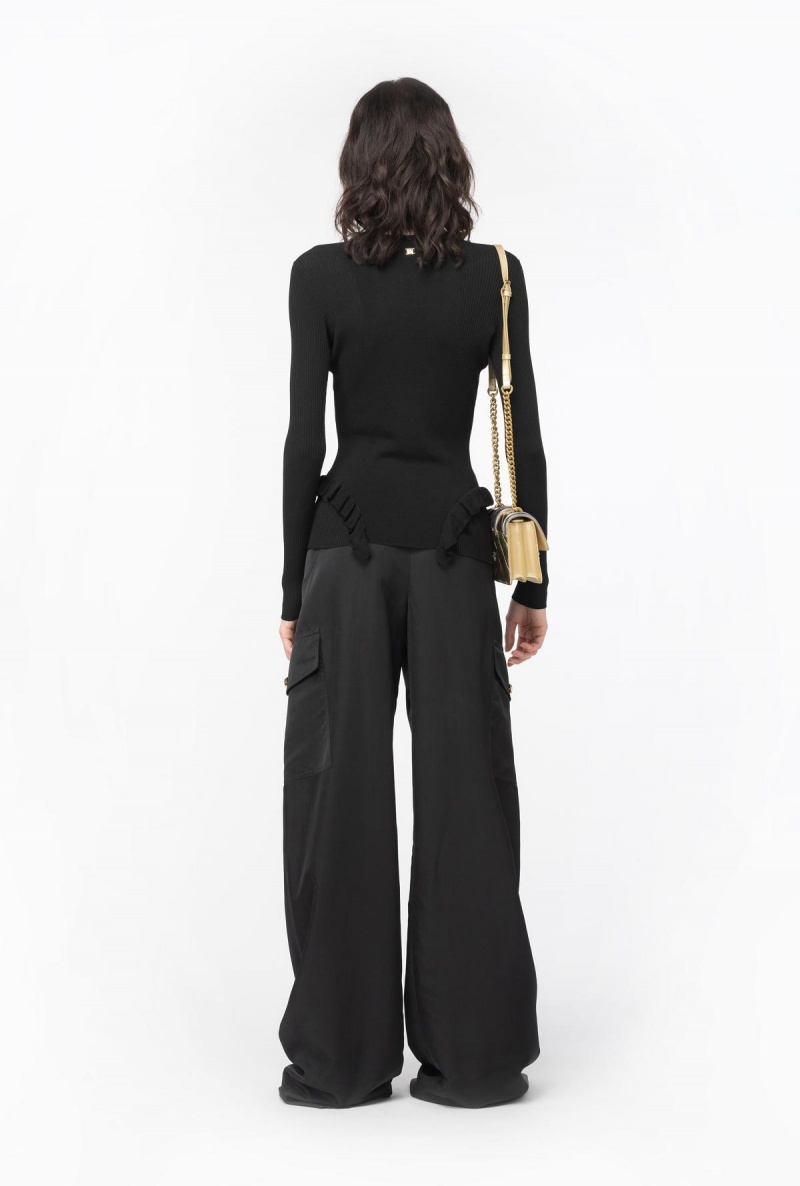 LIMO BLACK Pinko Slim-fit ribbed cardigan with ruching | AMYWC79453