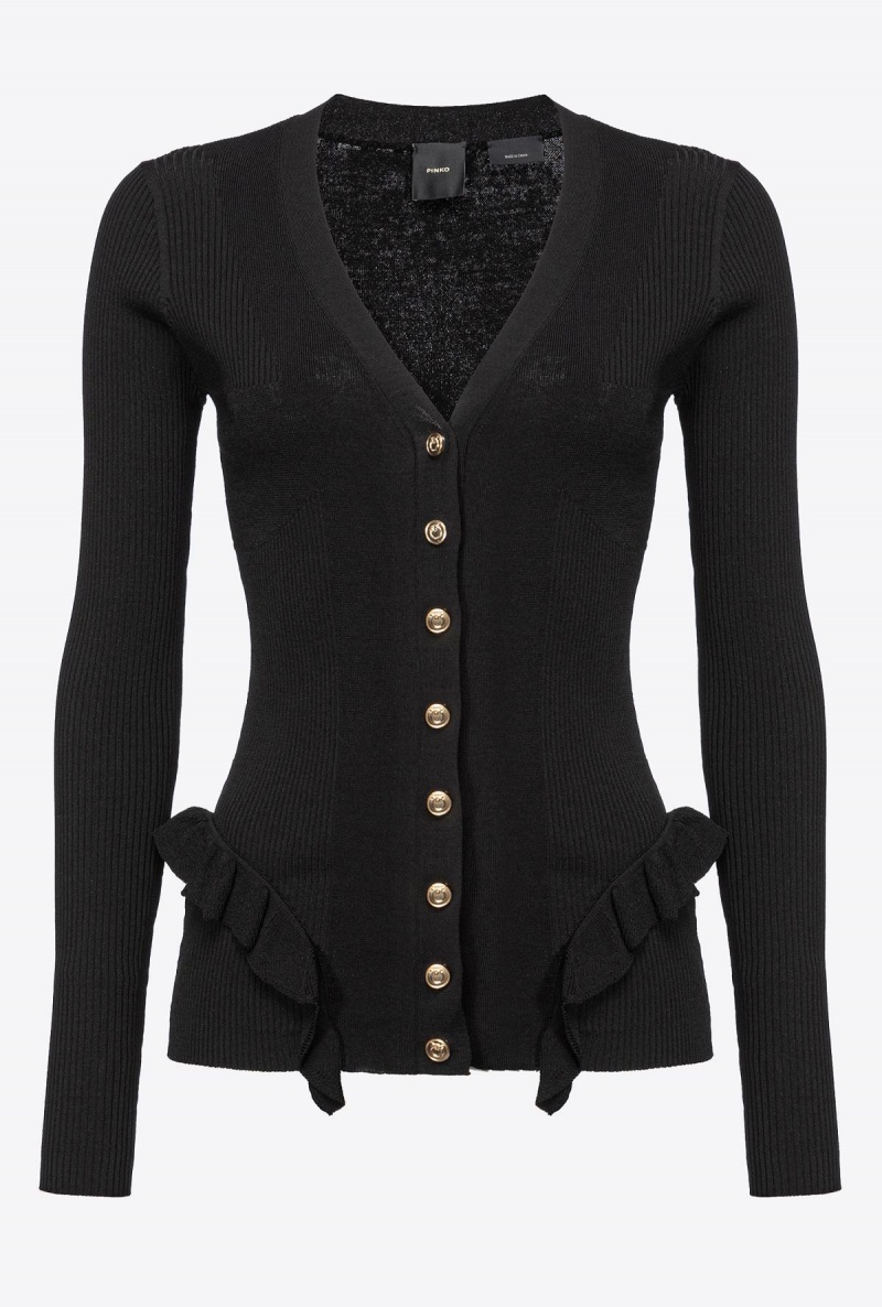 LIMO BLACK Pinko Slim-fit ribbed cardigan with ruching | AMYWC79453