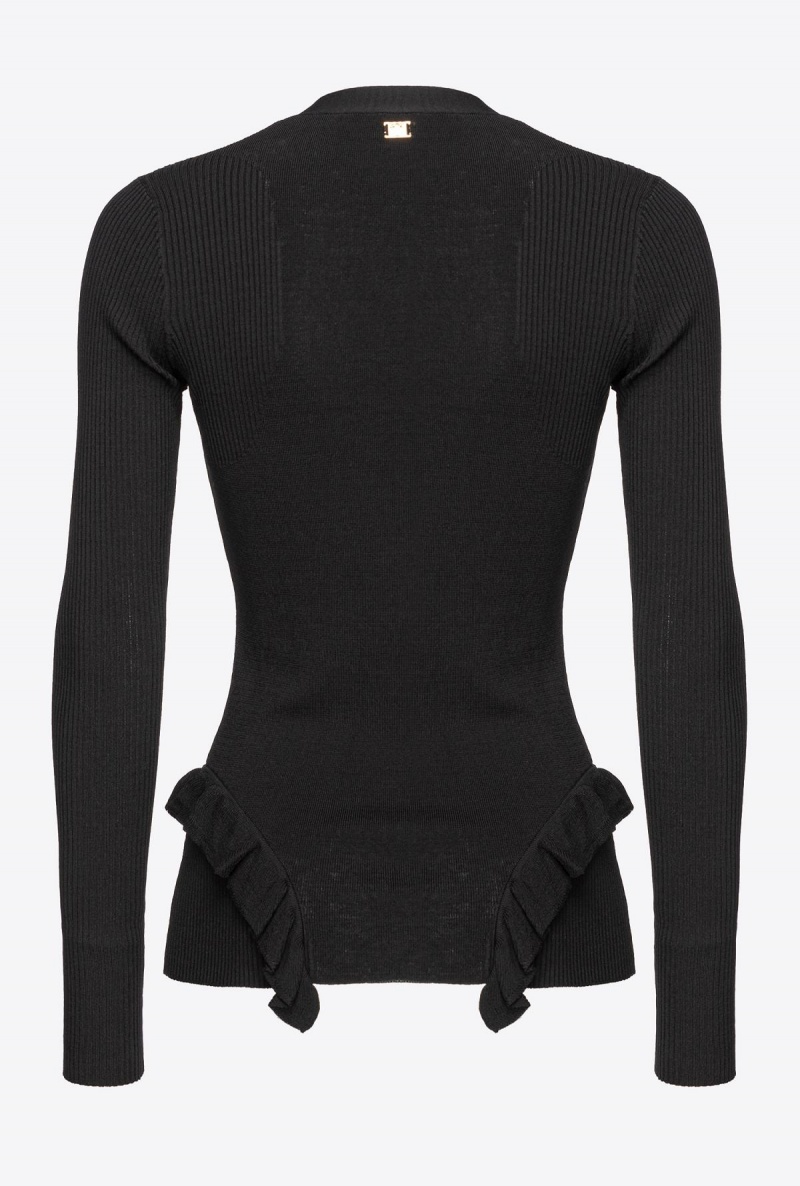 LIMO BLACK Pinko Slim-fit ribbed cardigan with ruching | AMYWC79453
