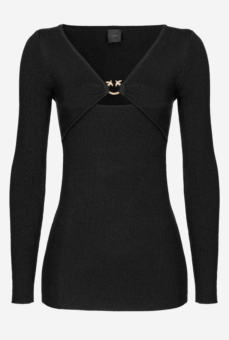 LIMO BLACK Pinko Slim-fitting sweater with Love Birds buckle | XMYBH37008