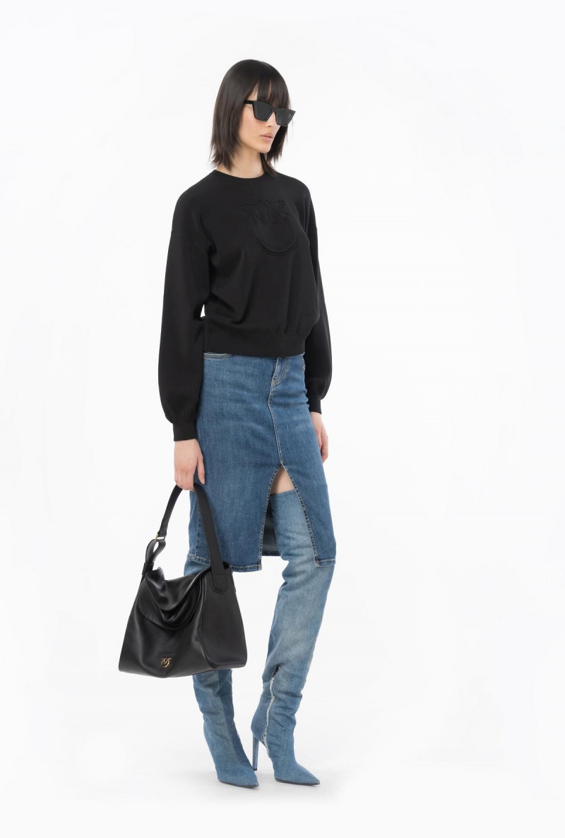 LIMO BLACK Pinko Sweater with Love Birds appliqué | DMYKV29147