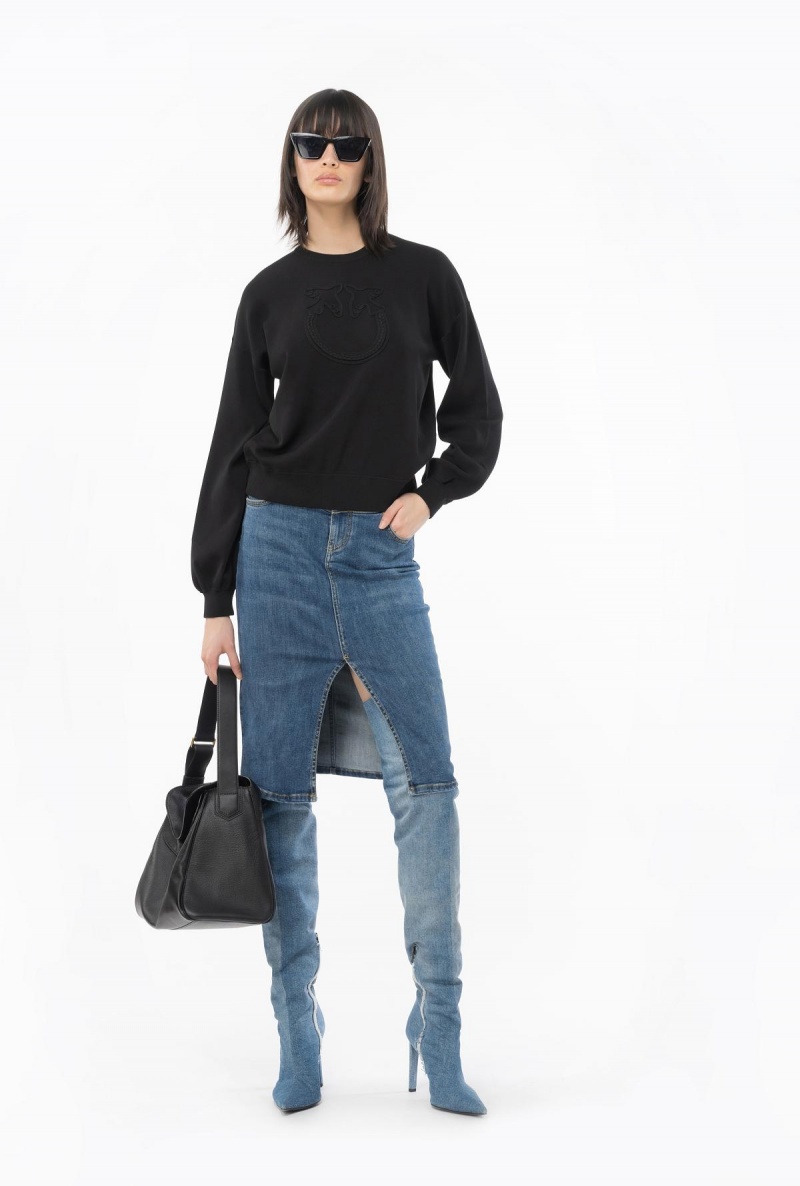 LIMO BLACK Pinko Sweater with Love Birds appliqué | DMYKV29147