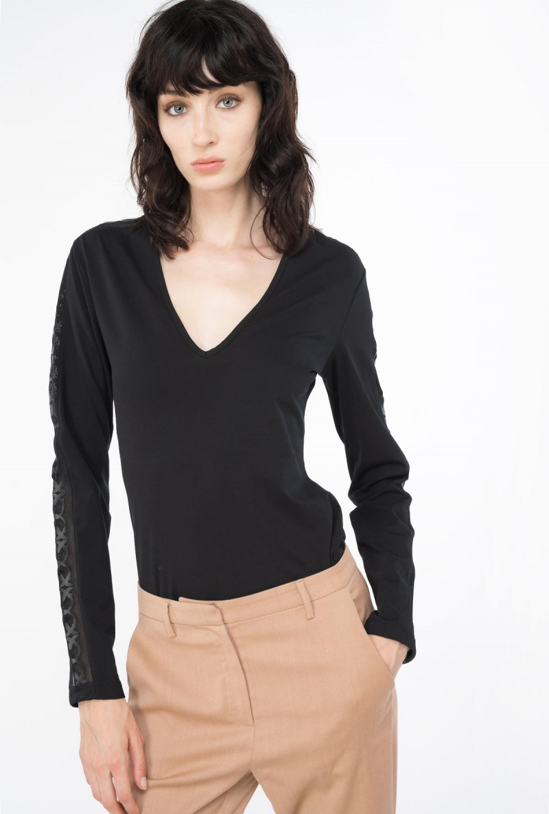 LIMO BLACK Pinko Sweater with sleeve inlay detail | MYCIF86183