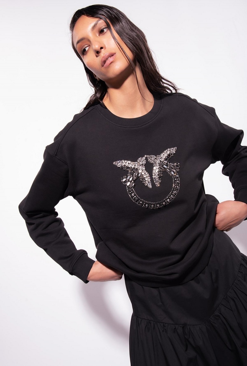 LIMO BLACK Pinko Sweatshirt with Love Birds embroidery | MYZDE55378