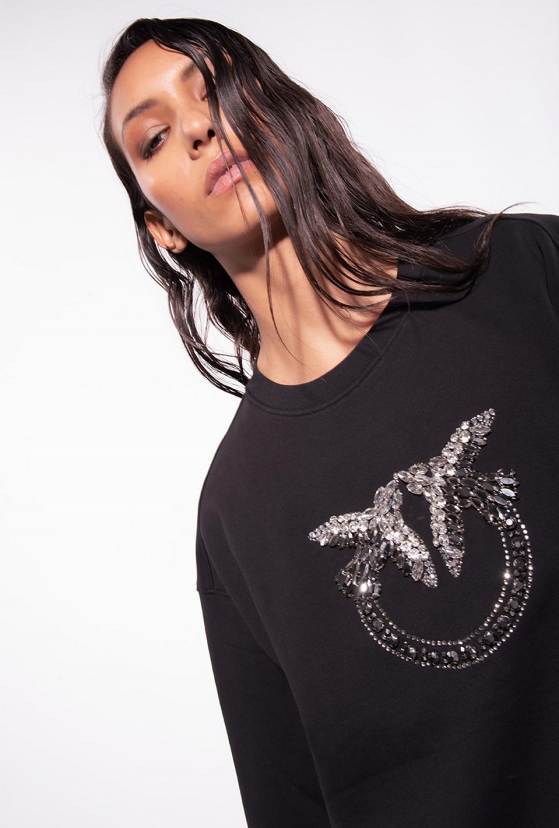 LIMO BLACK Pinko Sweatshirt with Love Birds embroidery | MYZDE55378