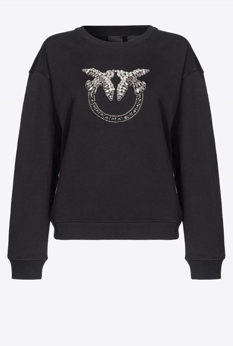 LIMO BLACK Pinko Sweatshirt with Love Birds embroidery | MYZDE55378