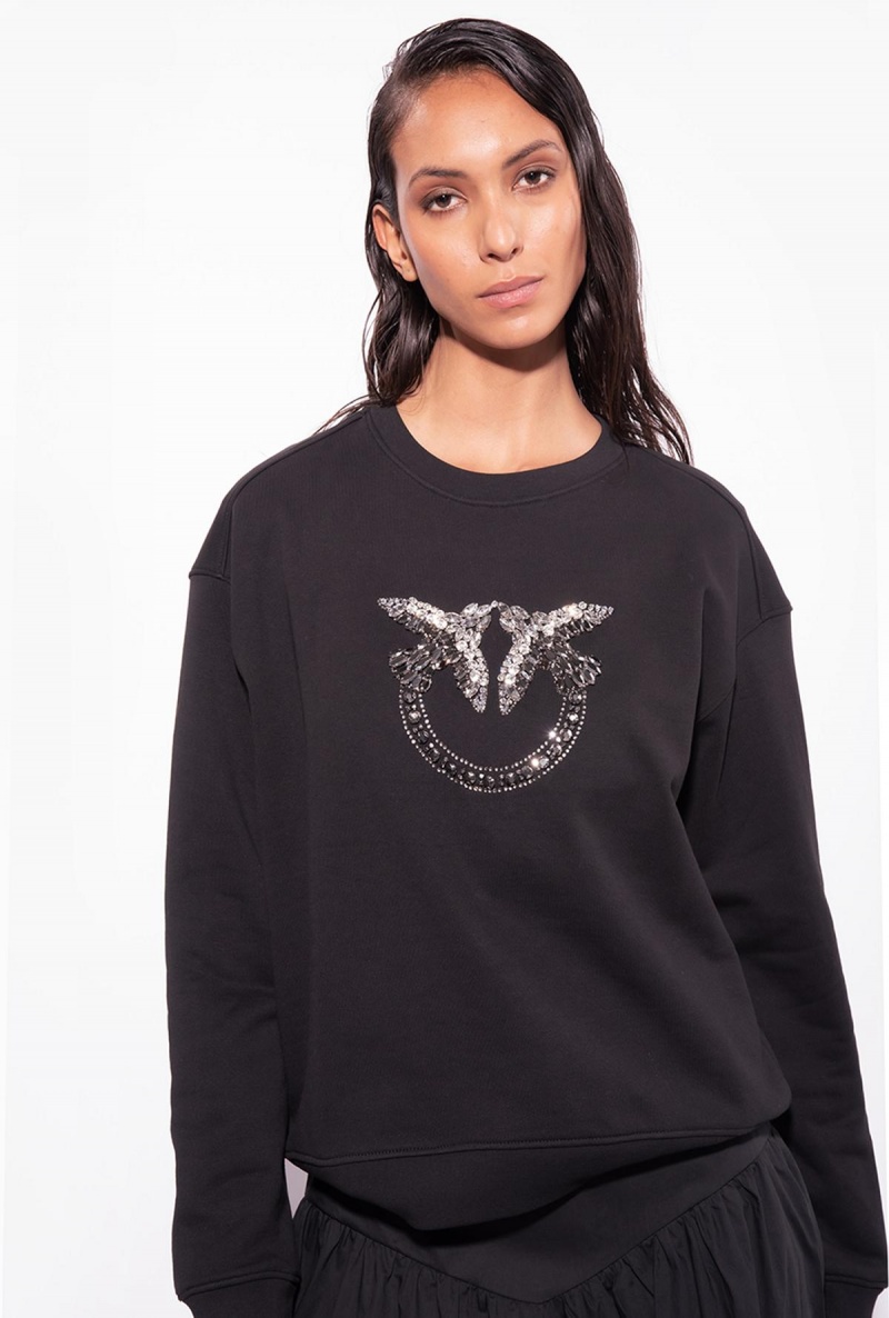 LIMO BLACK Pinko Sweatshirt with Love Birds embroidery | MYZDE55378