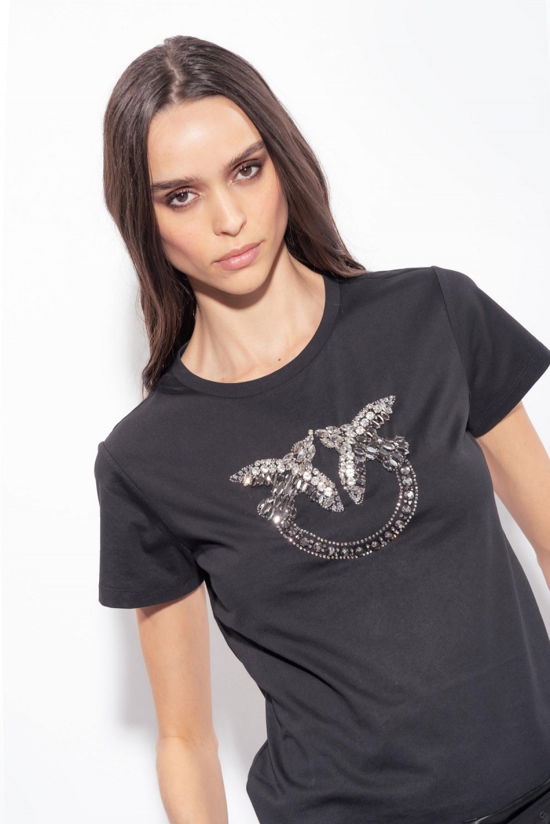 LIMO BLACK Pinko T-shirt with Love Birds embroidery | QMYWA68080