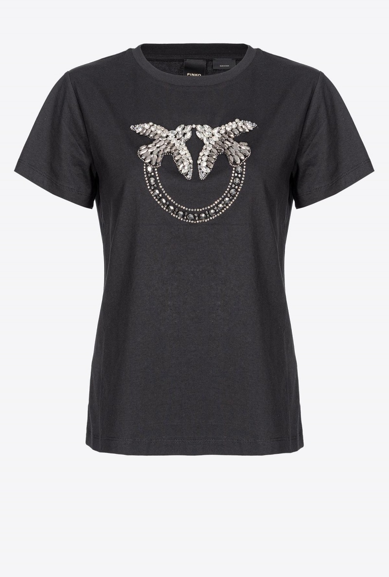 LIMO BLACK Pinko T-shirt with Love Birds embroidery | QMYWA68080