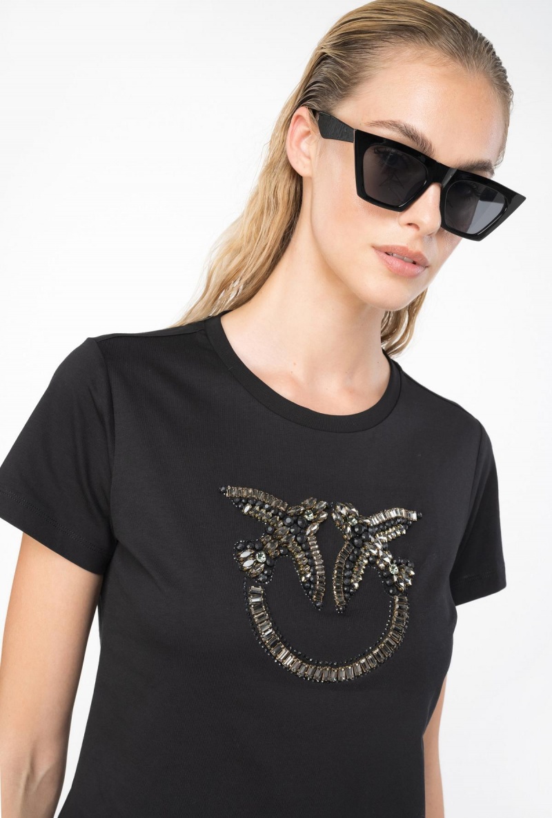 LIMO BLACK Pinko T-shirt with Love Birds embroidery | ZMYMJ92468
