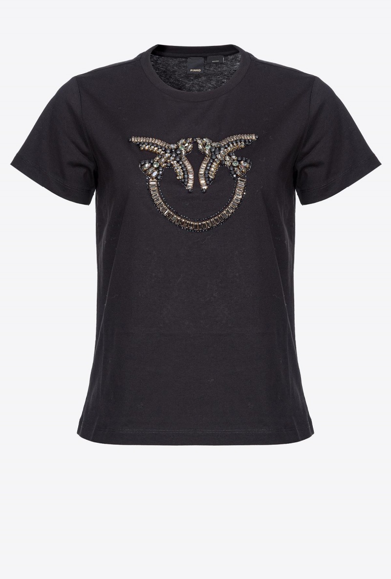 LIMO BLACK Pinko T-shirt with Love Birds embroidery | ZMYMJ92468