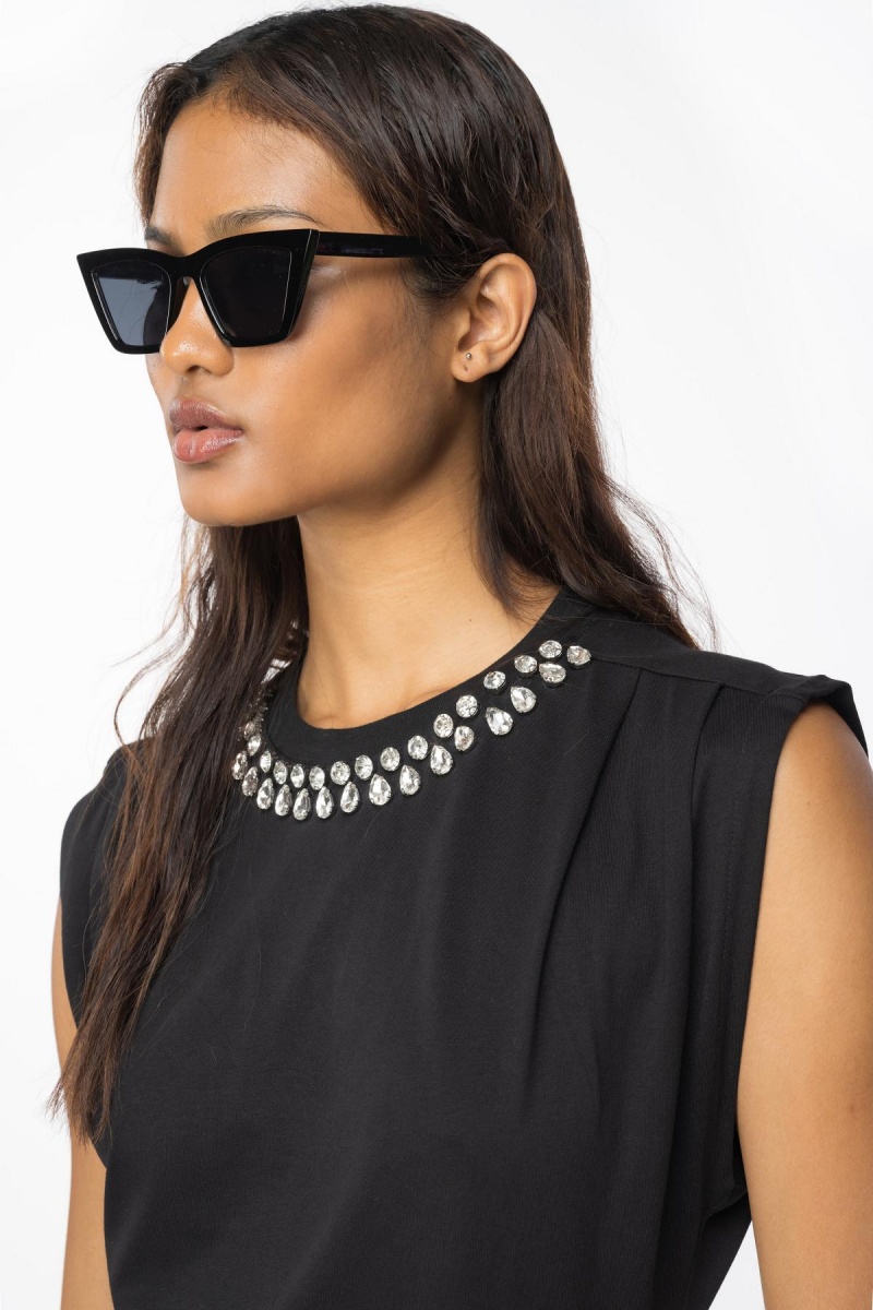 LIMO BLACK Pinko T-shirt with double shiny embroidery | TMYPQ66499