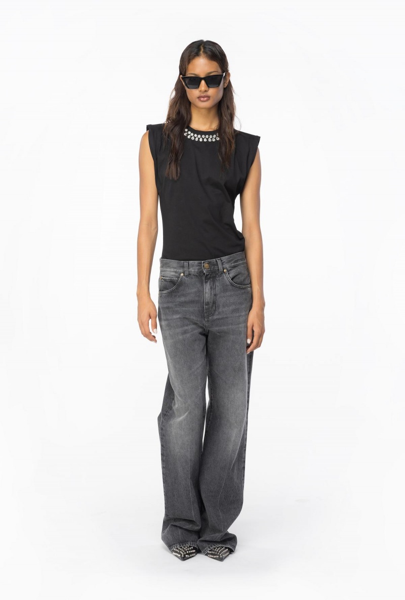 LIMO BLACK Pinko T-shirt with double shiny embroidery | TMYPQ66499