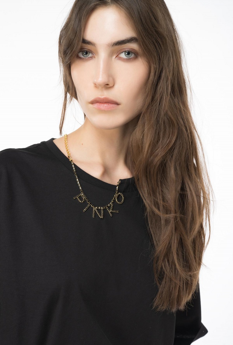 LIMO BLACK Pinko T-shirt with rhinestone necklace | QMYUV82384
