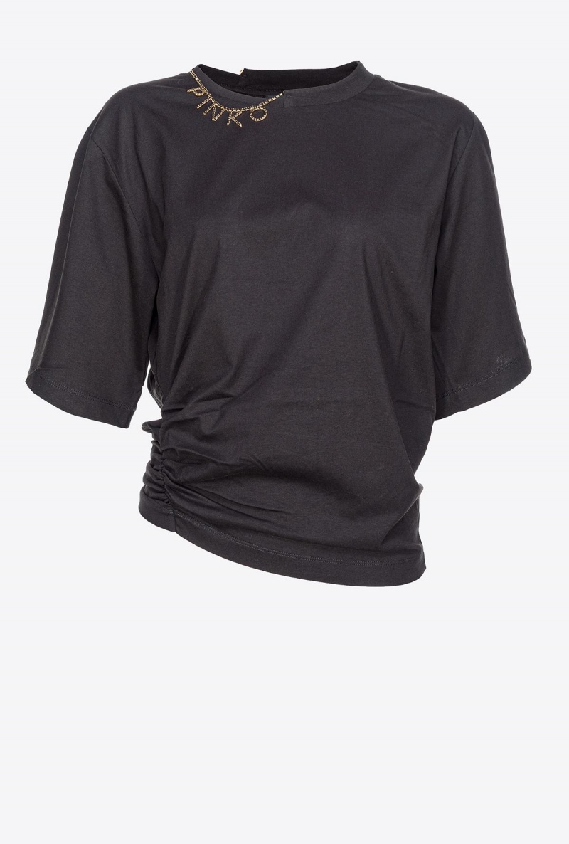 LIMO BLACK Pinko T-shirt with rhinestone necklace | QMYUV82384