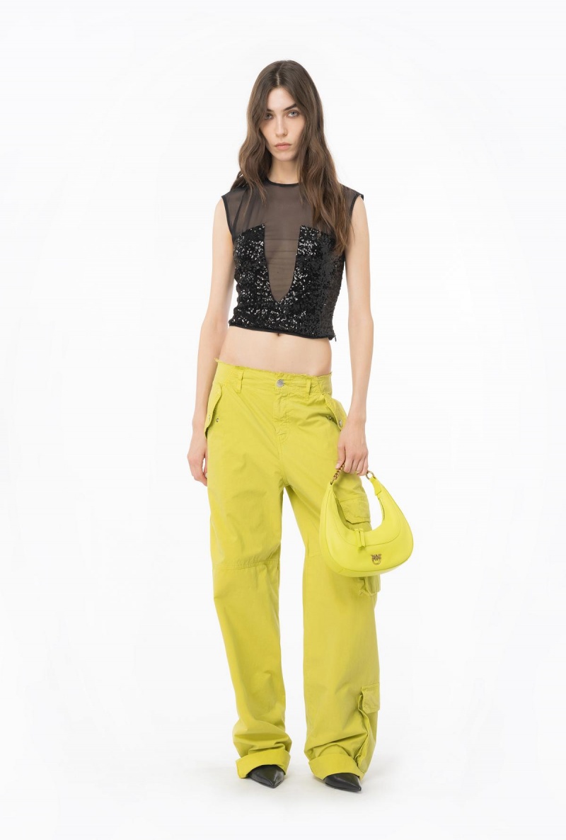 LIMO BLACK Pinko Tulle top with sequin embroidery | QMYUV95104