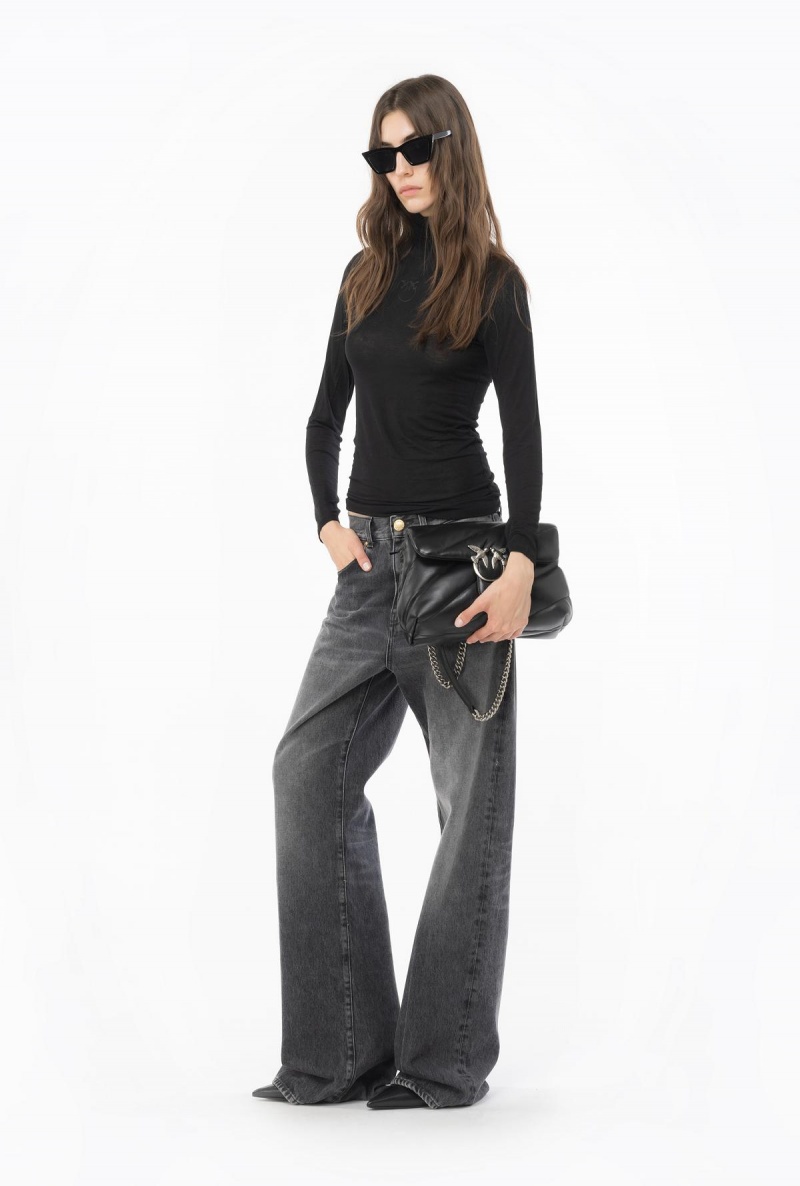 LIMO BLACK Pinko Turtleneck with Love Birds embroidery | PMYQX69761