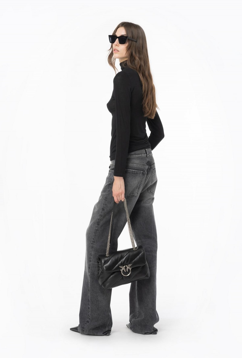 LIMO BLACK Pinko Turtleneck with Love Birds embroidery | PMYQX69761