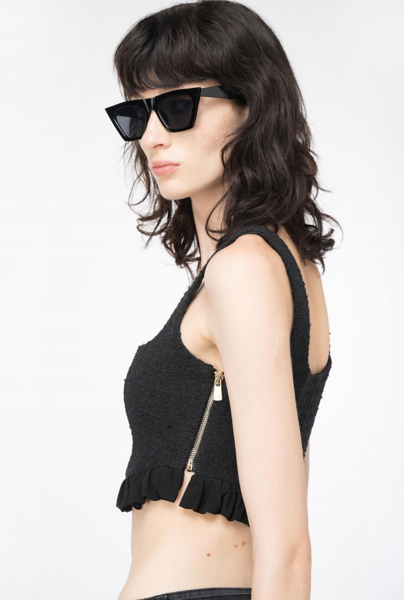 LIMO BLACK Pinko Tweed crop top | TMYWZ16162