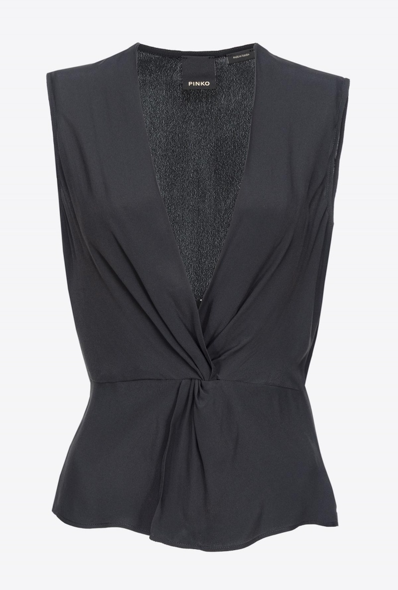 LIMO BLACK Pinko V-neck crepe top | MYJBT62724