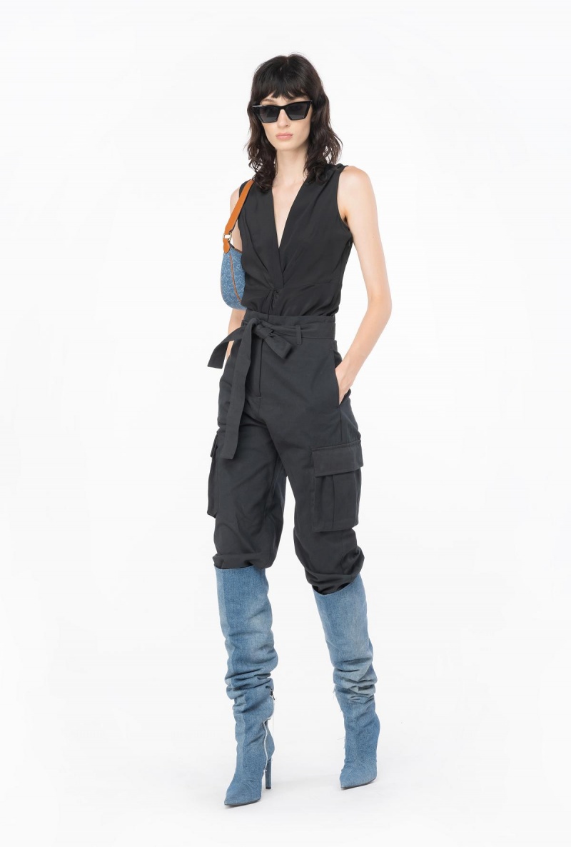 LIMO BLACK Pinko V-neck crepe top | MYJBT62724