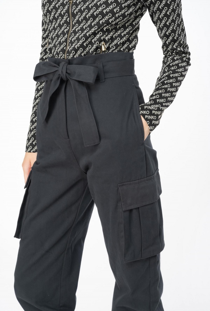 LIMO BLACK Pinko Washed cotton cargo trousers | MYNEJ88991