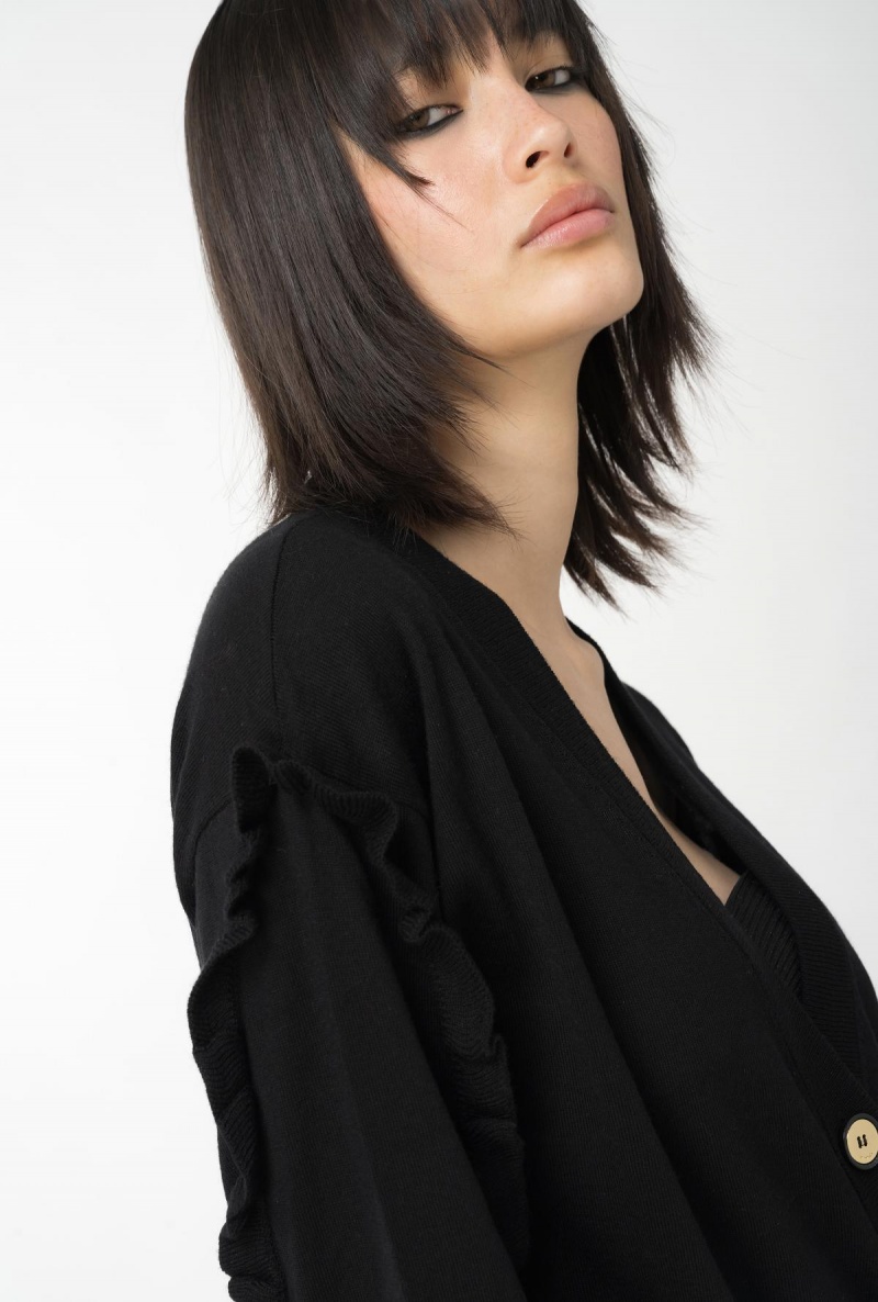 LIMO BLACK Pinko Wool cardigan with ruching | MYJBT53168