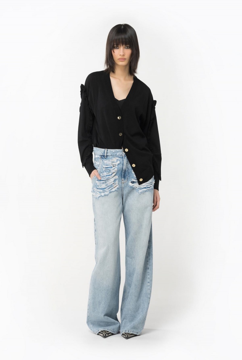 LIMO BLACK Pinko Wool cardigan with ruching | MYJBT53168