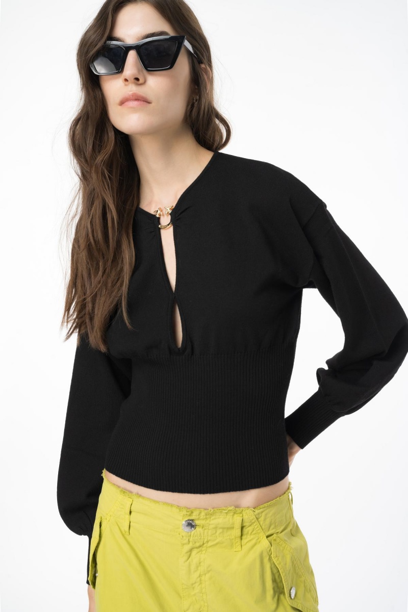 LIMO BLACK Pinko Wool sweater with Love Birds buckle | MYJBT63345