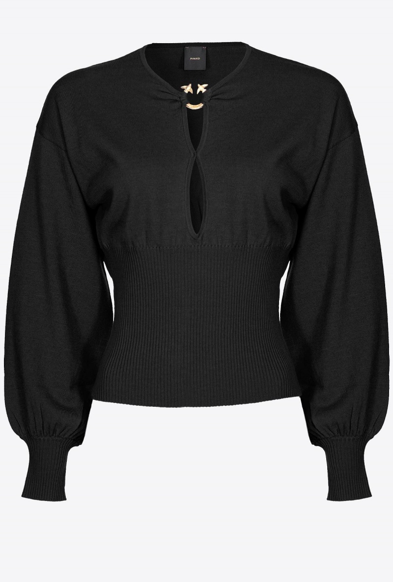 LIMO BLACK Pinko Wool sweater with Love Birds buckle | MYJBT63345