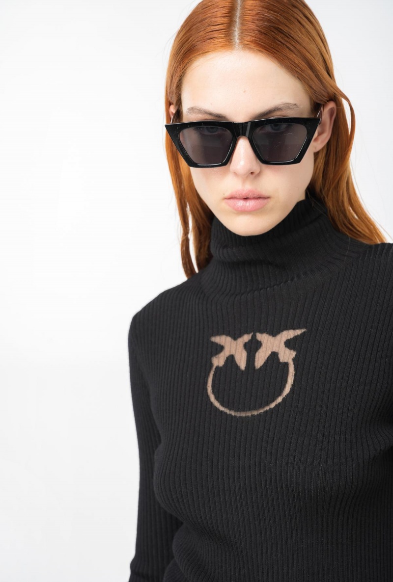 LIMO BLACK Pinko Wool turtleneck sweater with logo | MYXMI19041