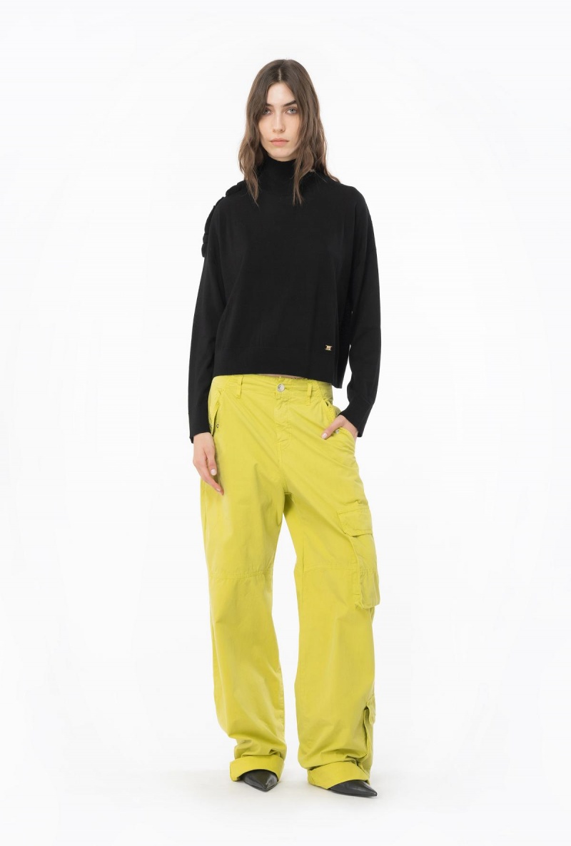 LIMO BLACK Pinko Wool turtleneck with ruching | QMYUV74722