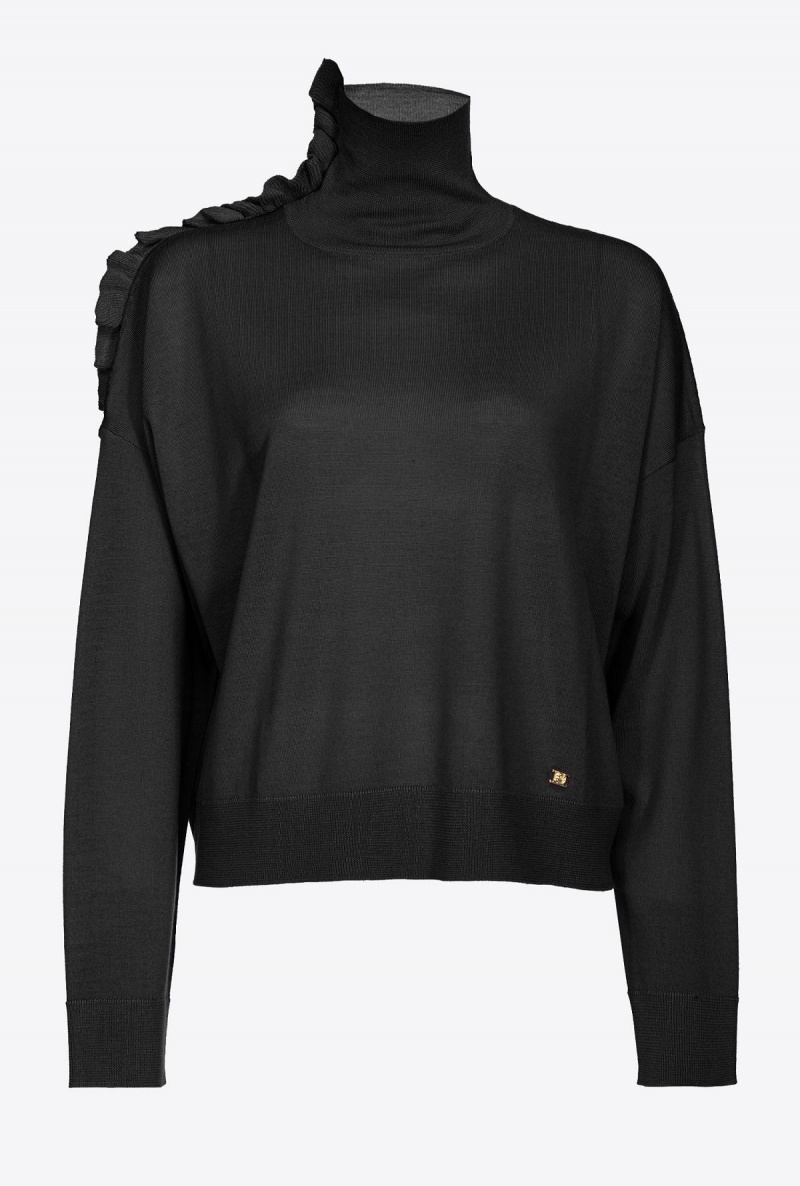 LIMO BLACK Pinko Wool turtleneck with ruching | QMYUV74722