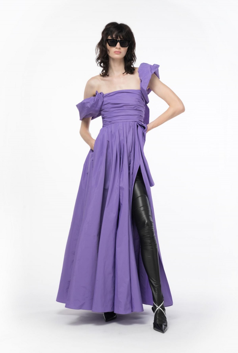 LISIANTHUS LILAC Pinko Long taffeta dress with removable sleeves | XMYGW13358