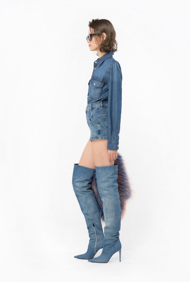 MEDIUM DARK VINTAGE WASH Pinko Denim shorts with topstitching | GMYUC22755