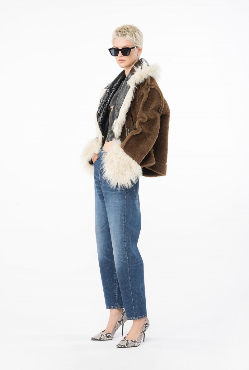 MEDIUM DARK VINTAGE WASH Pinko Vintage denim mom jeans with sash | MYQCS72237
